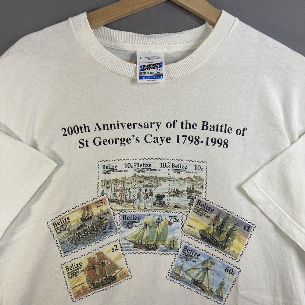 Vintage Screen Stars Best Battle Of St George Caye Men's Large Post Stamp Tee